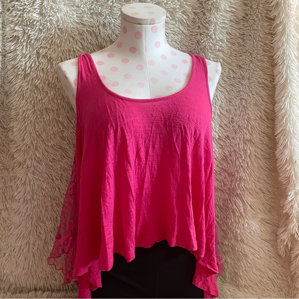 bebe Hot Pink Lace Flowy Tank Top